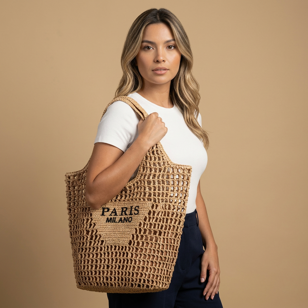 Tote Bag Woven Mesh Straw