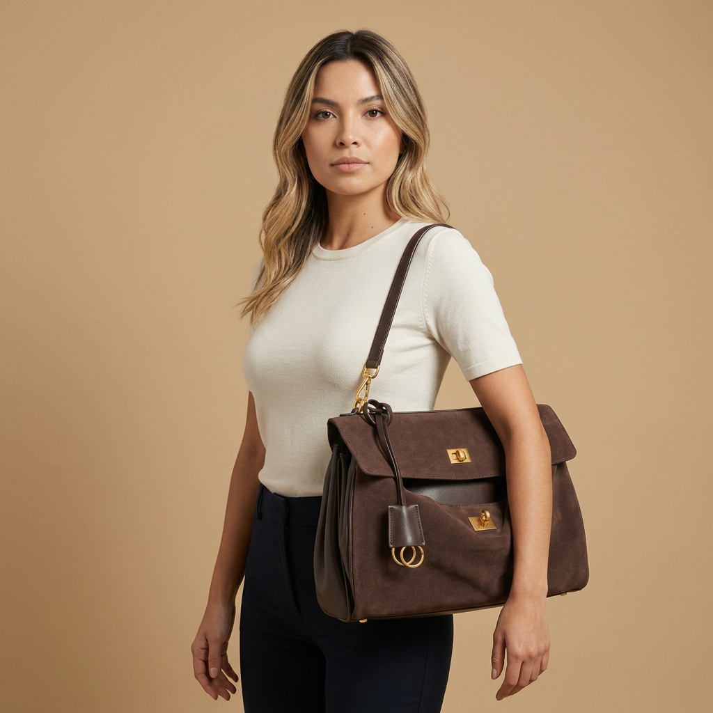 Shoulder Bag Women Suede Leather Work Handbag