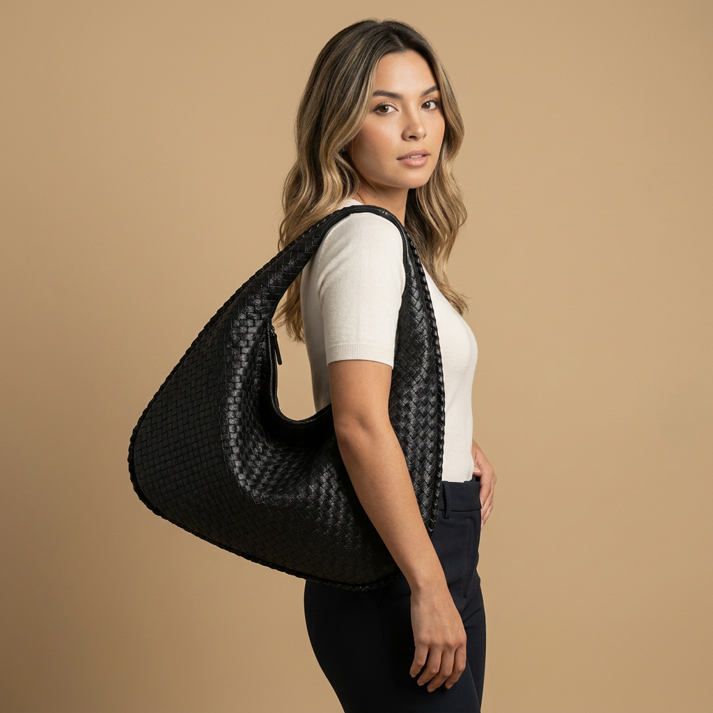 Hobo Bag Women Woven Leather Oversized Handbag