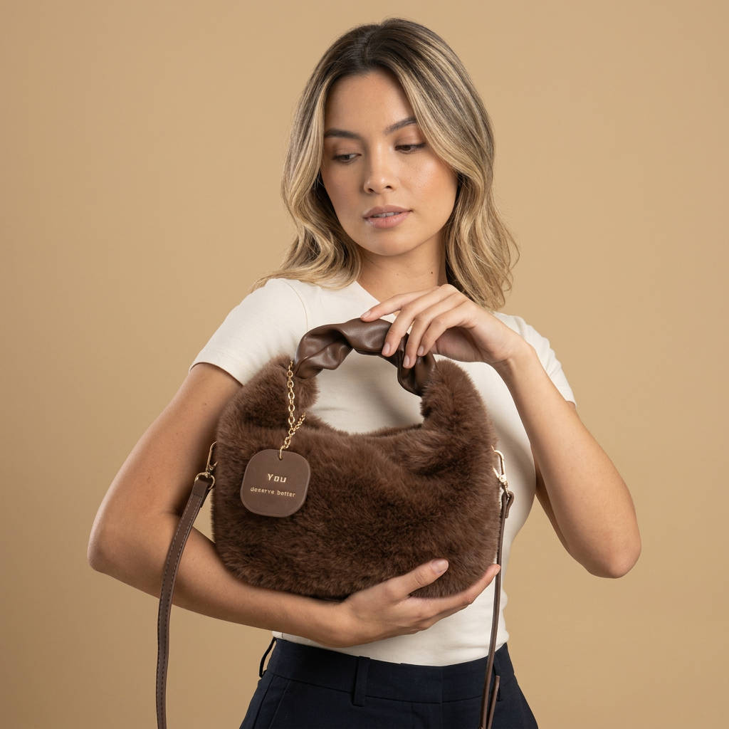 Shoulder Bag Faux Fur Handle