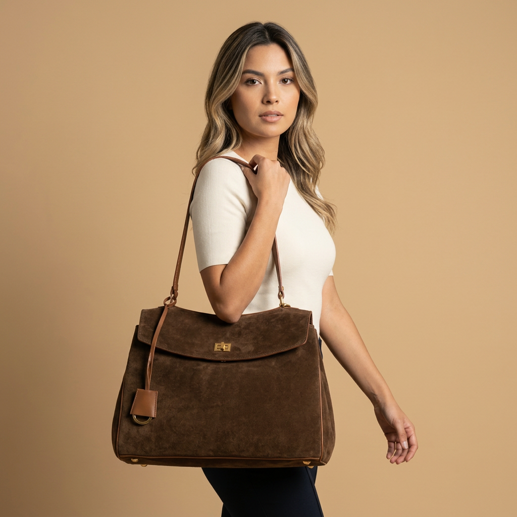 Shoulder Bag Women Suede Leather Work Handbag