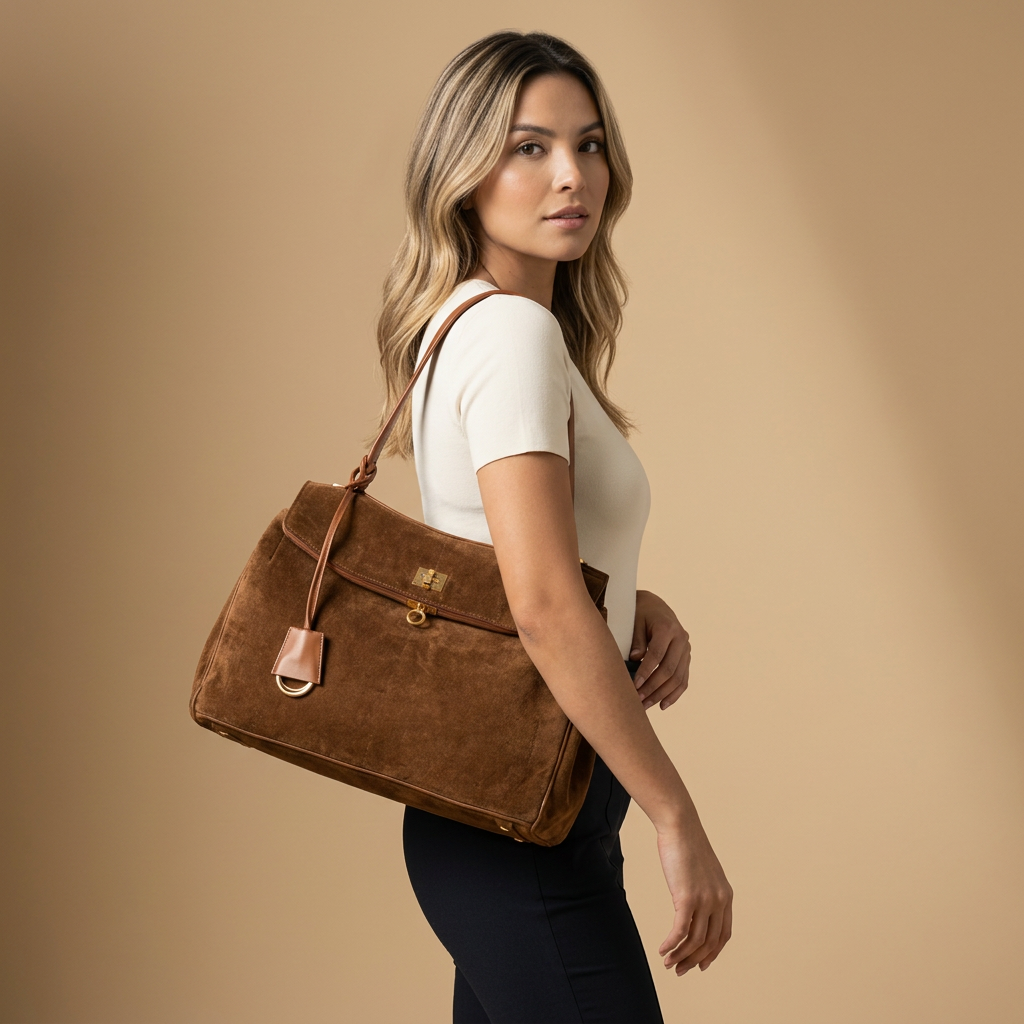 Shoulder Bag Women Suede Leather Work Handbag