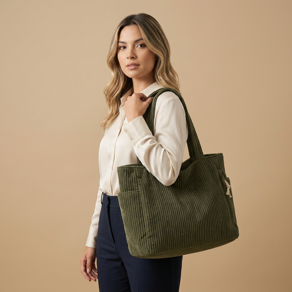 Tote Bag with Corduroy Texture