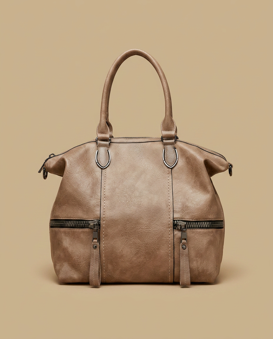 Shoulder Bag with Dual Zippers