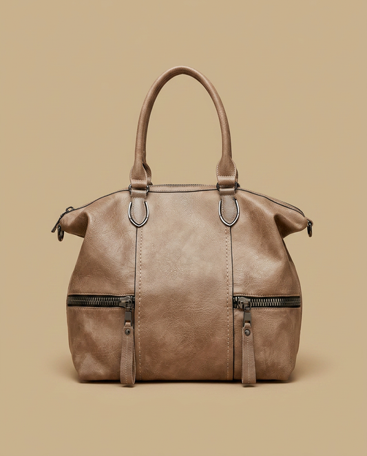 Shoulder Bag with Dual Zippers