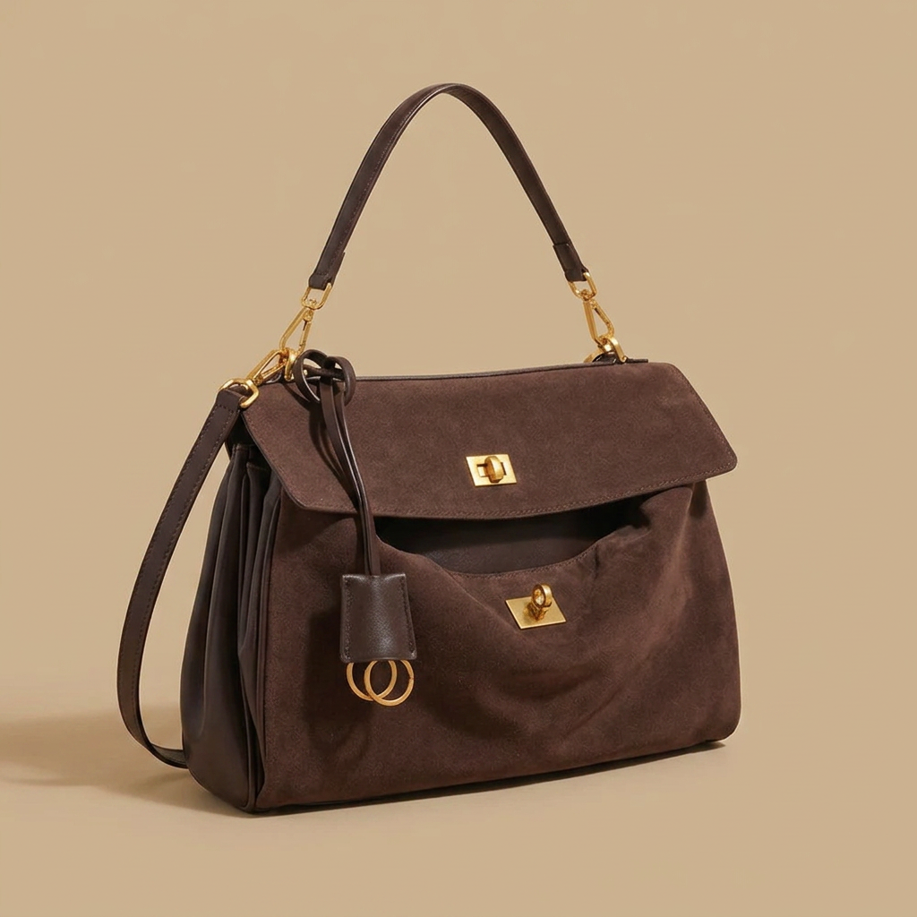 Shoulder Bag Women Suede Leather Work Handbag