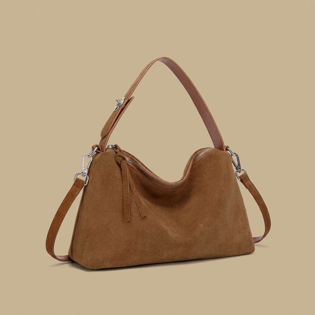 Genuine Suede Leather Tote Shoulder Bag