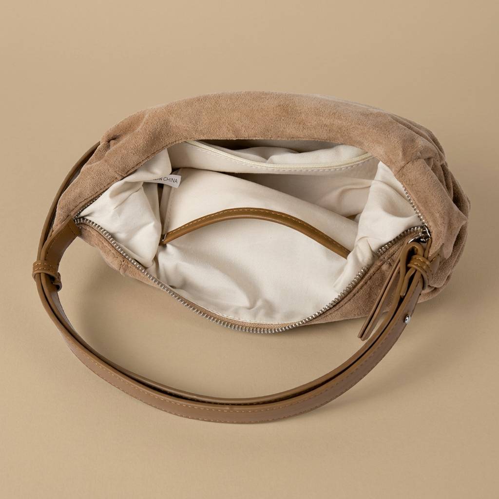 Hobo Bag with Suede Texture