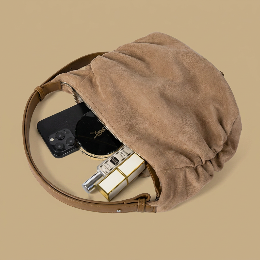 Hobo Bag with Suede Texture