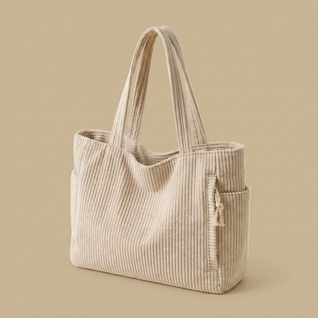 Tote Bag with Corduroy Texture